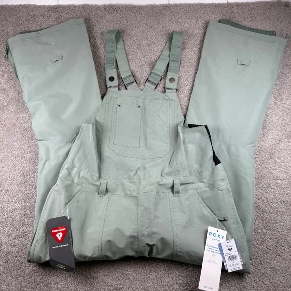 Roxy NEW Rideout Technical Snow Bib Pants Lily Pad Winter Overalls Women's Large - Picture 1 of 6